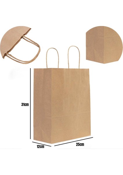 25X12X31 Burgu Saplı 70GSM Recycle Kraft Kağıt Poşet 50 Adet indirimleri