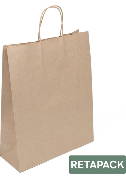 25X12X31 Burgu Saplı 70GSM Recycle Kraft Kağıt Poşet 50 Adet