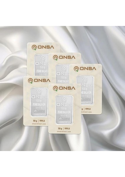 5 Adet 50 gr Onsa Gümüş Külçe