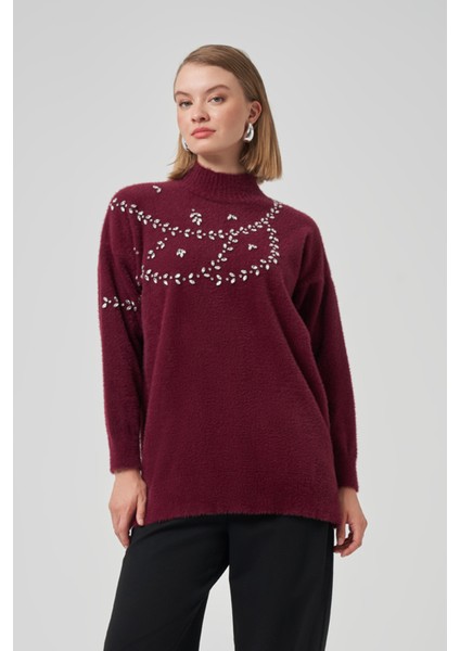 Taş Detay Angora Kazak Tunik 7002 Bordo fiyatları