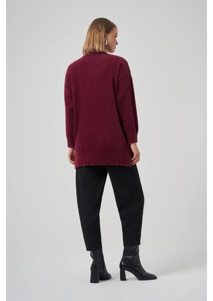 Taş Detay Angora Kazak Tunik 7002 Bordo modelleri