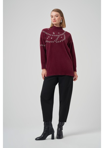 Taş Detay Angora Kazak Tunik 7002 Bordo indirimleri