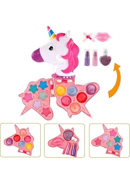 Unicorn Şekilli 3 Katlı Makyaj Güzellik Seti Sürülebilir Simli Ruj ve Farlar Renkli Güzellik Seti fiyatları