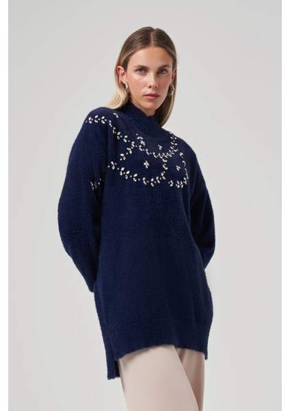 Taş Detay Angora Kazak Tunik 7002 Lacivert fiyatları