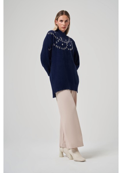 Taş Detay Angora Kazak Tunik 7002 Lacivert indirimleri