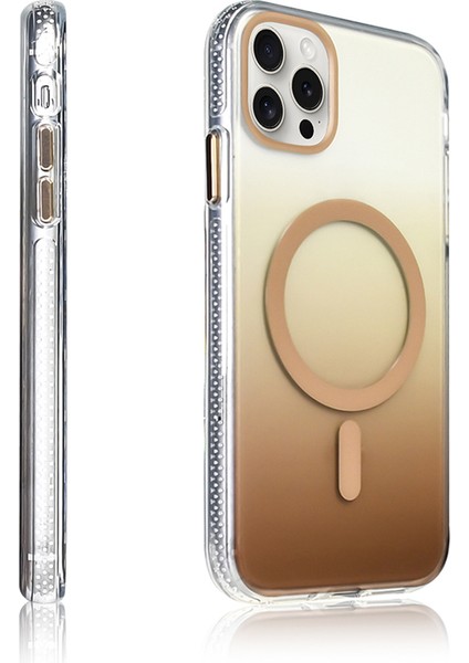 iPhone 14 Pro Max Kılıf M-Safe Şarj Özellikli Transparan Renk Geçişli Zore Toros Kapak - Siyah