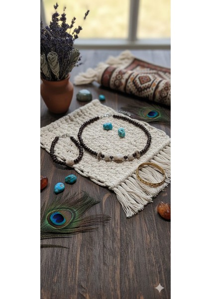 Esu Ahşap ve Kaplan Gözü Doğal Taş Bileklik ve Kolye Set modelleri