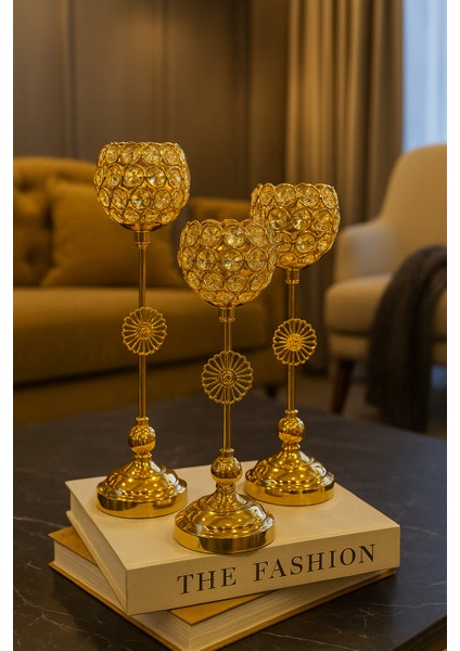 Dekoratif 3'lü Petek Şamdan - Gold fiyatları