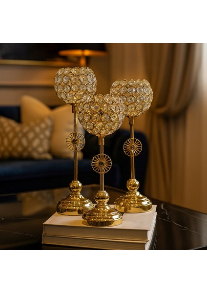 Dekoratif 3'lü Petek Şamdan - Gold modelleri