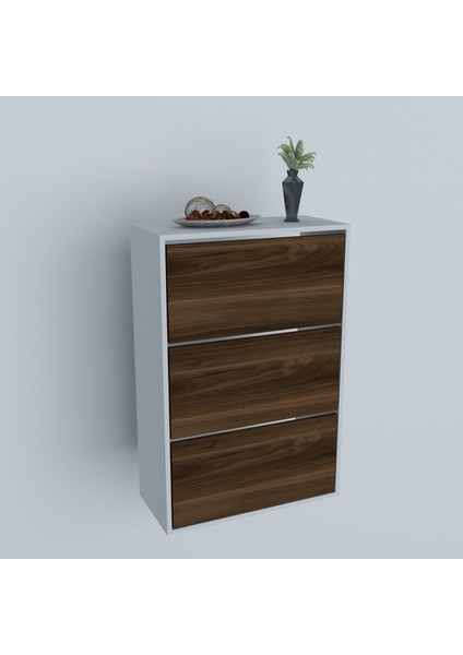 3 Kapaklı Kayar Raflı Ayakkabılık Ceviz modelleri