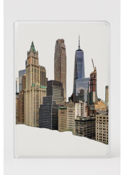 Şeffaf Pasaport Kılıfı Kalın Mikron Kart Bölmeli Desenli Pasaport Kabı - New York City