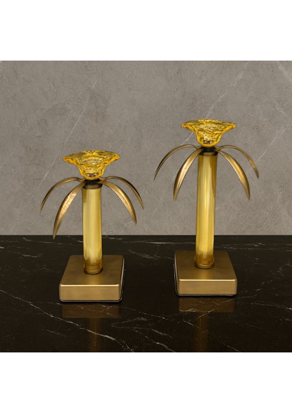 Dekoratif 2'li Palmiye Şamdan - Eskiteme/gold fiyatları