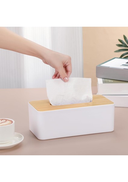 Bambu Kapaklı Peçetelik Sunumluk Dekaratif Masaüstü Düzenleyici Peçete Kutusu | 21 x 13 x 9 cm fiyatları