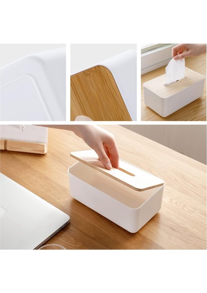 Bambu Kapaklı Peçetelik Sunumluk Dekaratif Masaüstü Düzenleyici Peçete Kutusu | 21 x 13 x 9 cm fırsatları
