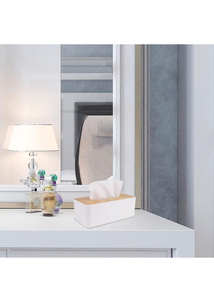 Bambu Kapaklı Peçetelik Sunumluk Dekaratif Masaüstü Düzenleyici Peçete Kutusu | 21 x 13 x 9 cm