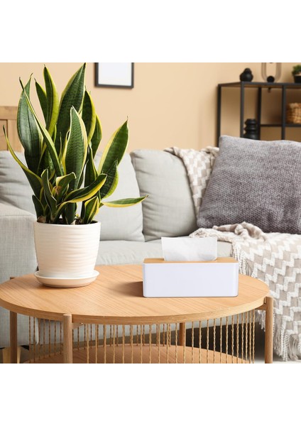 Bambu Kapaklı Peçetelik Sunumluk Dekaratif Masaüstü Düzenleyici Peçete Kutusu | 21 x 13 x 9 cm