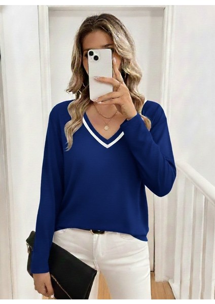 Kadın Uzun Kollu V Yakalı Viskon Iki Iplik Bluz fiyatları