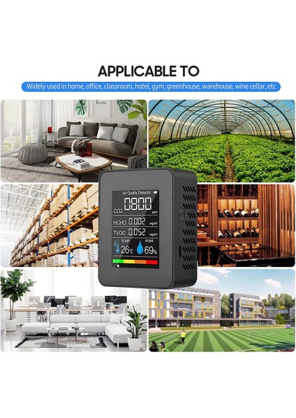 5'i 1 Arada Hava Kalitesi Monitörü Tvoc Hcho Sıcaklık Nem Co2 Ölçer, USB Şarj Edilebilir Co2 Dedektörü Siyah (Yurt Dışından) indirimleri