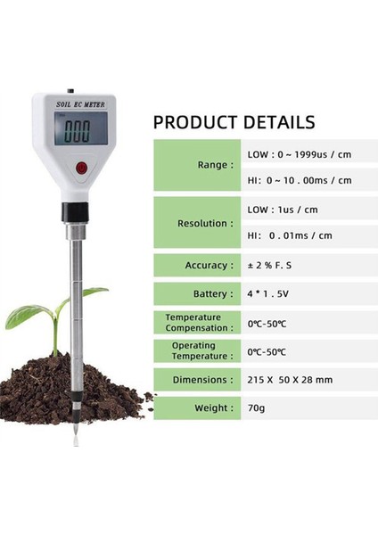 Ec Dedektör Toprak Analizörü -Iletkenlik Testi Saksı Dikimi Ec Ölçer Çiçek ve Bitki Tarım Dedektörü -Beyaz (Yurt Dışından) fırsatları