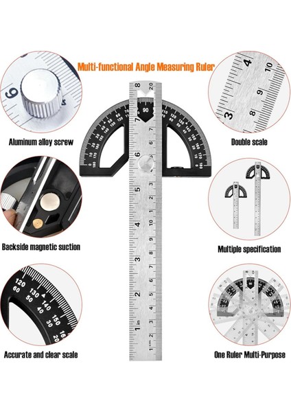 Açı Ölçer Açı Bulucu Paslanmaz Çelik Açı Cetveli Ayarlanabilir Açı Kare 8 Inç Ahşap Işleme Cetveli 8 Inç (Yurt Dışından) fırsatları