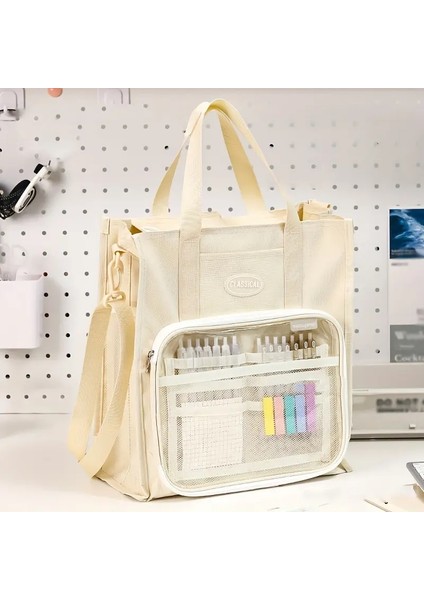 1pc Çok Cepli Su Geçirmez Büyük Kapasiteli Çanta, Okul Mevsimi Için Öğrenci Sırt Çantası, Büyük Kapasiteli Dizüstü Bilgisayar Sırt Çantası Rengi: Bej (Yurt Dışından)