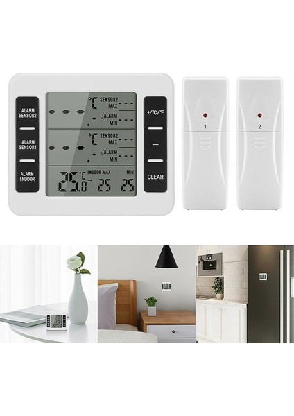1 Takım Kablosuz Dondurucu Termometre 2 Uzaktan Sensörler Alarm Düşük Sıcaklık Buzdolabı Termometre Saat (Yurt Dışından) fiyatları
