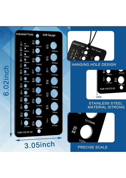 Matkap Ucu Ölçer Kesirli Matkap Ucu Boyut Ölçer, 1/16 Inç Ila 1/2 Inç Matkap Ucu Için 29 Delikli Metrik Boyutlu Matkap Ucu Ölçer (Yurt Dışından) indirimleri