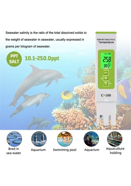 5'i 1 Arada Tds/ec/tuzluluk/sg/sıcaklık Tuz Ölçer Yüzme Havuzları Için Dijital Deniz Suyu Kalitesi Test Cihazı (Yurt Dışından) fırsatları