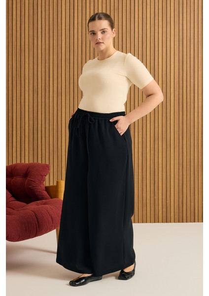 Siyah Beli Lastikli Pantolon Etek