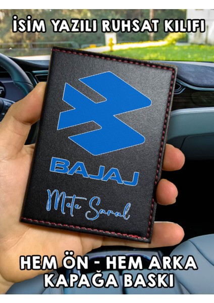 Bajaj Ön Arka Baskılı Oto Araç Ruhsat Kabı Kartlık Deri Isim Yazılı Kişiye Özel Cüzdan