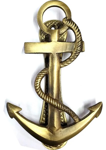 Eco Lounge Antika Tarz Dekoratif Pirinç Halatlı, Çapa, Denizci, Gemici Kapı Tokmağı, Taktak - 170X60MM, Sarı