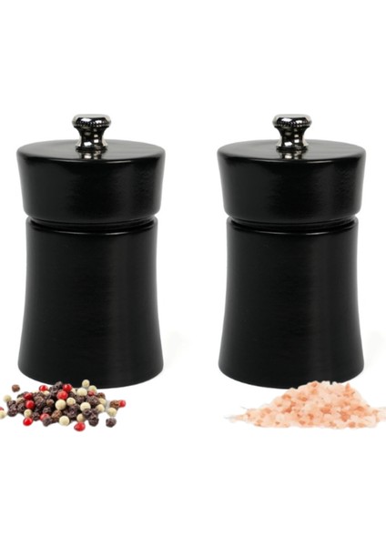 Siyah Ahşap Tuz ve Karabiber El Değirmeni Öğütücü Grinder 2 Adet 8 cm