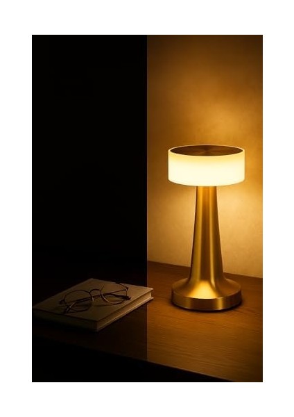 3 Modlu Dokunmatik Denver Altın Masa Lambası Kablosuz Şarj Edilebilir USB Şarjlı LED Masa Lambası Modern Tasarımlı Taşınabilir Gece Lambası Metal Gövdeli fiyatları
