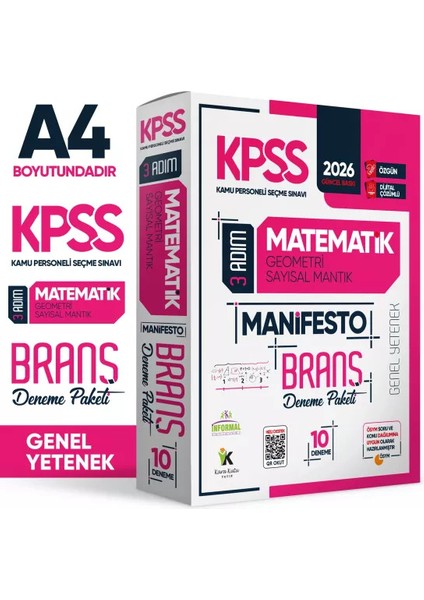 2026 KPSS Matematik 3 Adım Manifesto Branş Deneme Paketi 10lu Dijital Çözümlü (Sayısal Mantık Dahil)