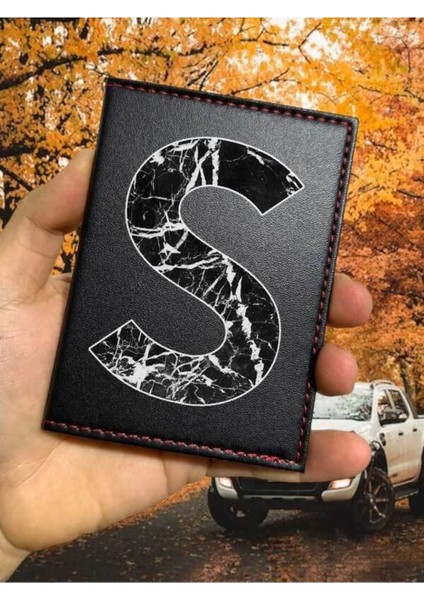 S Harfi Mermer Ruhsat Kabı Logolu Oto Ruhsat Kılıfı Vinleks Deri Dikişli Araç Ruhsat Koruyucu