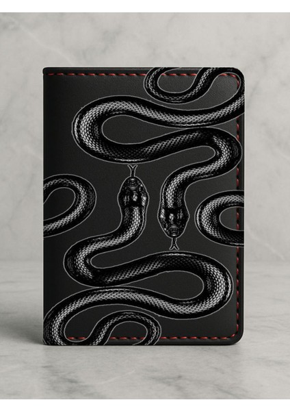 Ruhsat Koruyucu Baskılı Kart Bölmeli Siyah Vinlex Deri Ruhsat Kabı Kılıfı Yılann