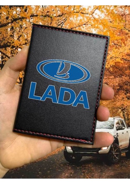 Lada Desenli Ruhsat Kabı Logolu Oto Ruhsat Kılıfı Vinleks Deri Dikişli Araç Ruhsat Koruyucu