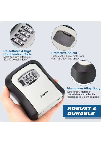 Umotech Ev ve Airbnb Için Şifreli Anahtar Saklama Kutusu Duvar Monteli Su Geçirmez Şifreli Anahtar Kasası indirimleri