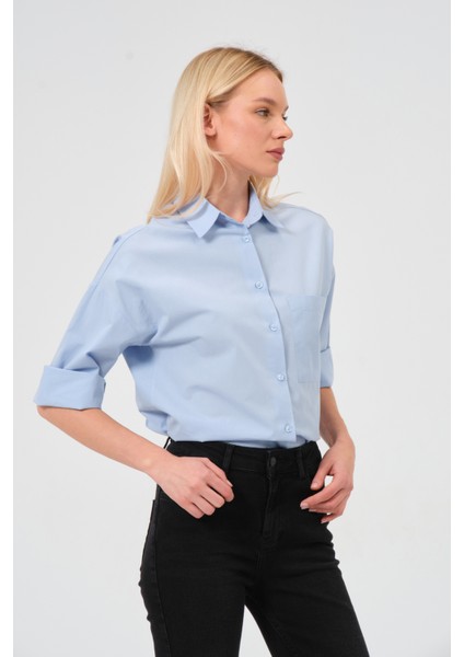 Truvakar Kol %100 Pamuk Poplin Oversize Gömlek Mavi indirimleri