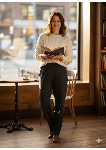 Kadın Pantolon Kalın Kışlık Cepli Şardonlu Pamuk Dokulu Beli Lastikli Kırçıl Desenli fırsatları