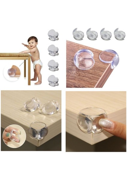 Bebek Çocuk Yumuşak ve Esnek Dairesel Şeffaf Yapışkanlı Güvenlik Köşe Koruyucu (8 Adet)