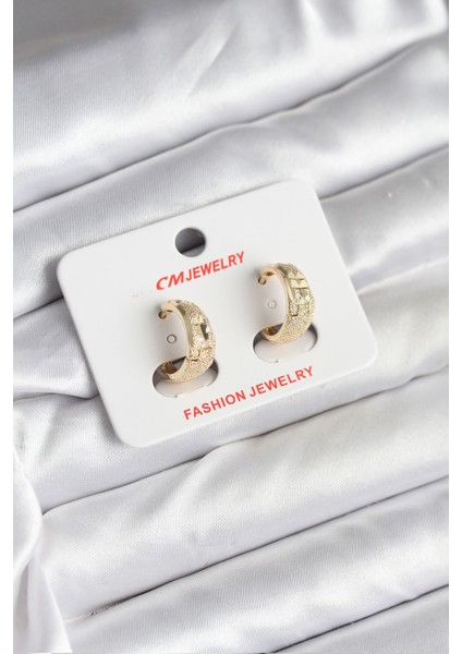 14K Gold Renk Kaplama Lazer Halka cm Kadın Küpe