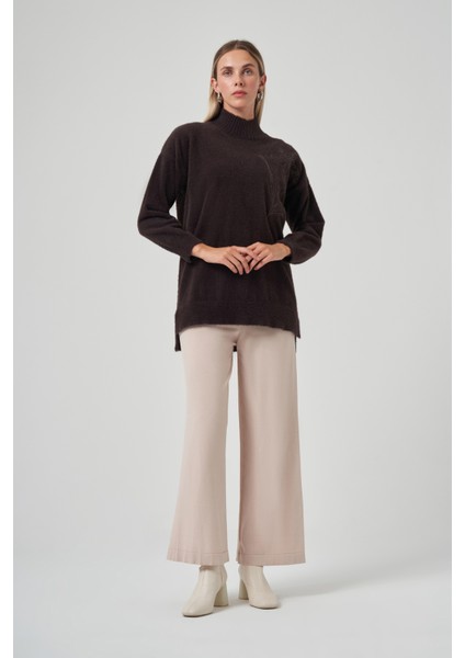 Nakış Detay Angora Kazak 7004 Kahverengi fırsatları