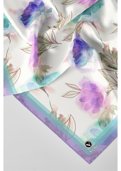 Twill Suluboya Çiçek Desenli Mint Yeşili Renkli 90X90 Eşarp (Ipek Içermez) Kenar Dikiş Şekli El Dikişli fiyatları