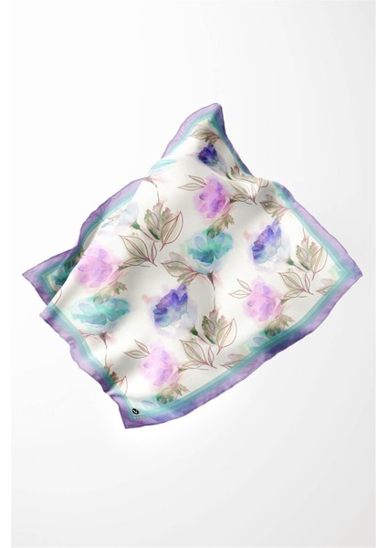 Twill Suluboya Çiçek Desenli Mint Yeşili Renkli 90X90 Eşarp (Ipek Içermez) Kenar Dikiş Şekli El Dikişli modelleri