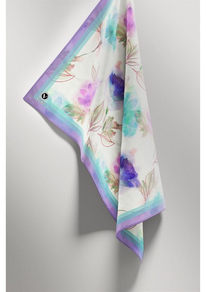 Twill Suluboya Çiçek Desenli Mint Yeşili Renkli 90X90 Eşarp (Ipek Içermez) Kenar Dikiş Şekli El Dikişli fırsatları