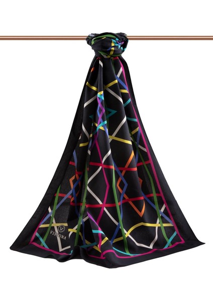 Lüks Medine Ipeği Çizgili Desenli Siyah - Fuşya Renkli 75X195 Kırışmaz Şal Moss Krep Dikiş Tipi Italyan Dikişli fiyatları