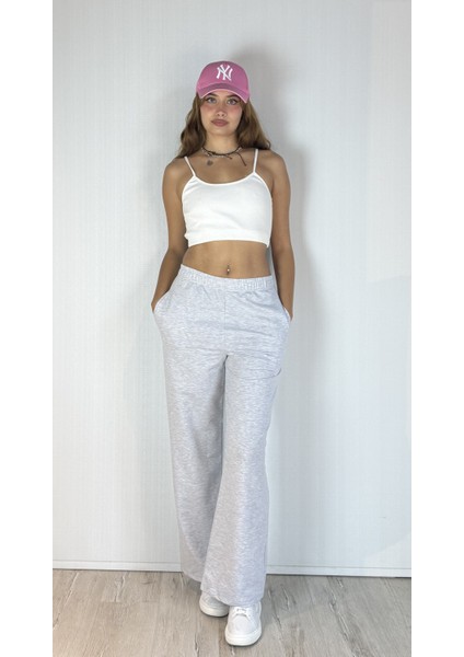 Kadın Bel Lastikli Yüksel Bel Geniş Paça Pantolon