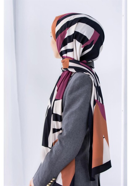 Lüks Medine Ipeği Desenli Somon Renkli 75X195 Kırışmaz Şal Moss Krep Dikiş Tipi Italyan Dikişli