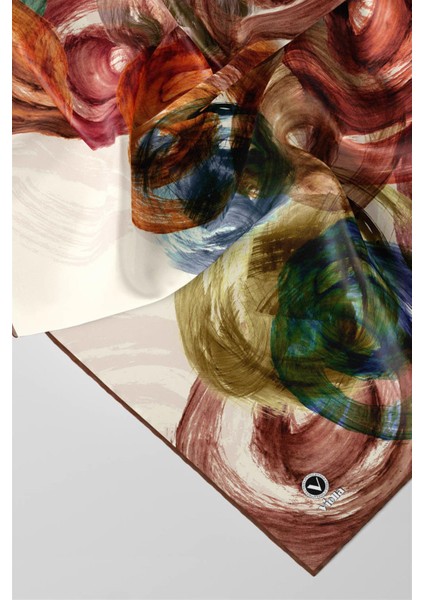 Twill Fırça Efektli Desenli Bakır Renkli 90X90 Eşarp (Ipek Içermez) Kenar Dikiş Şekli El Dikişli modelleri